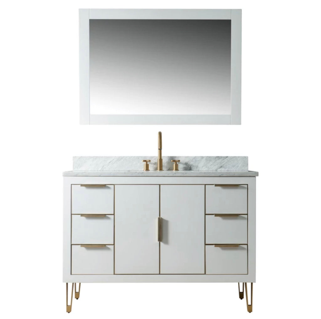 Rubeza 1200mm Dukes Vanity Unit with Carrara Marble Top - White & Gold