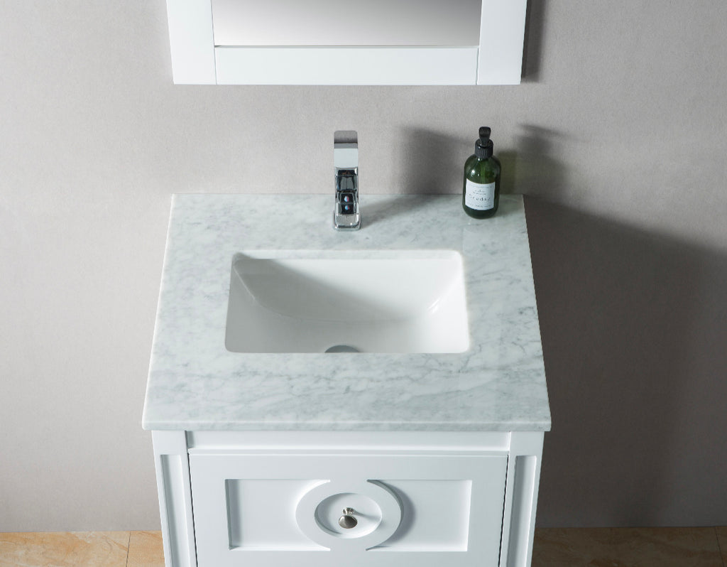 600mm Layla Vanity Unit with Carrara Marble Top - White & Chrome