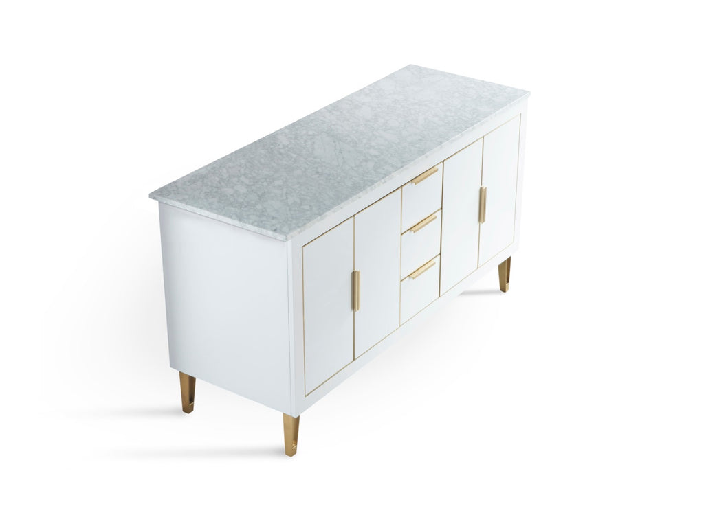 Rubeza 1500mm Dukes Kitchen Island - Breakfast Bar with Carrara Marble Top White & Gold