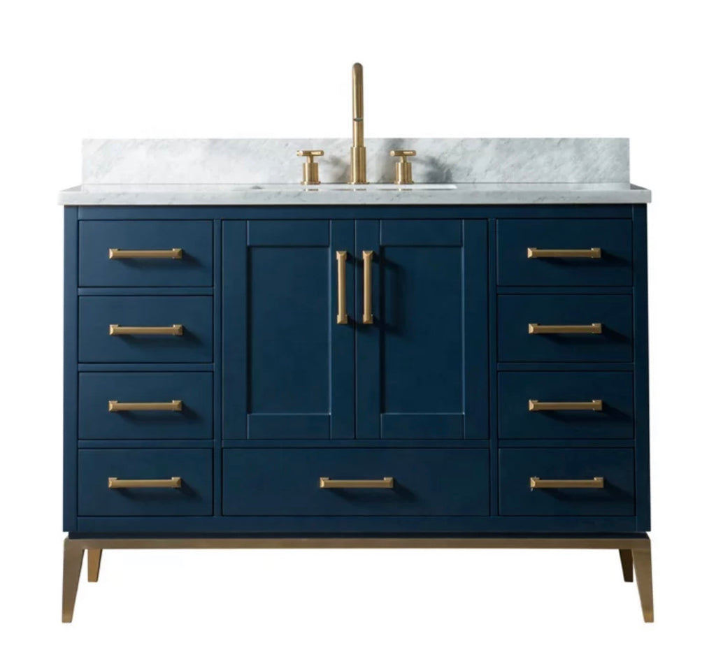 Rubeza 1200mm Anatolia Vanity Unit with Carrara Marble Top - Dark Blue & Gold