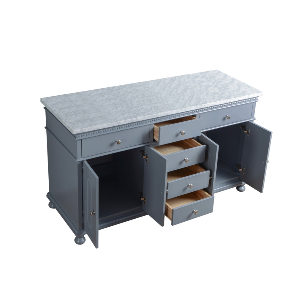 Rubeza 1500mm Didim Kitchen Island & Breakfast Bar with Carrara Marble Top - Dark Grey & Chrome