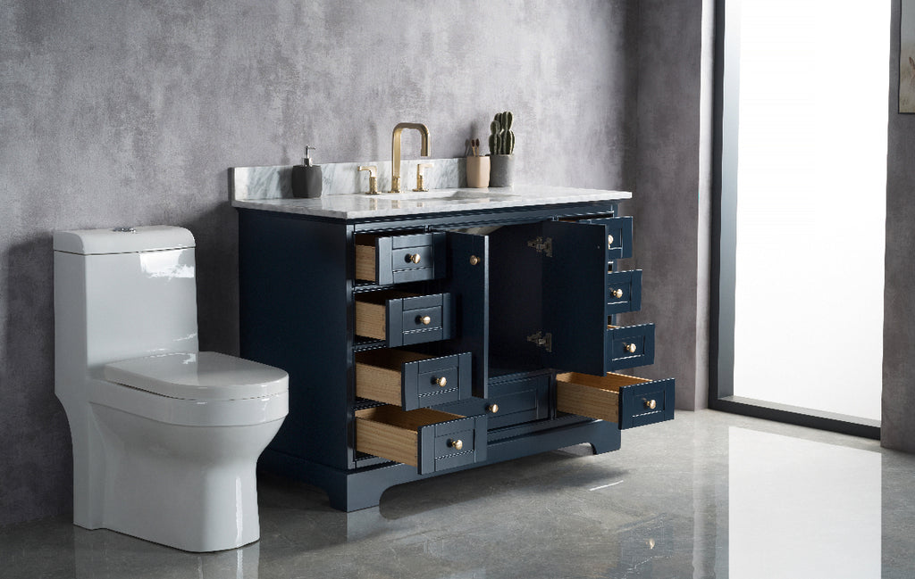 Rubeza 1200mm Charleston Vanity Unit with Carrara Marble Top - Dark Blue & Gold