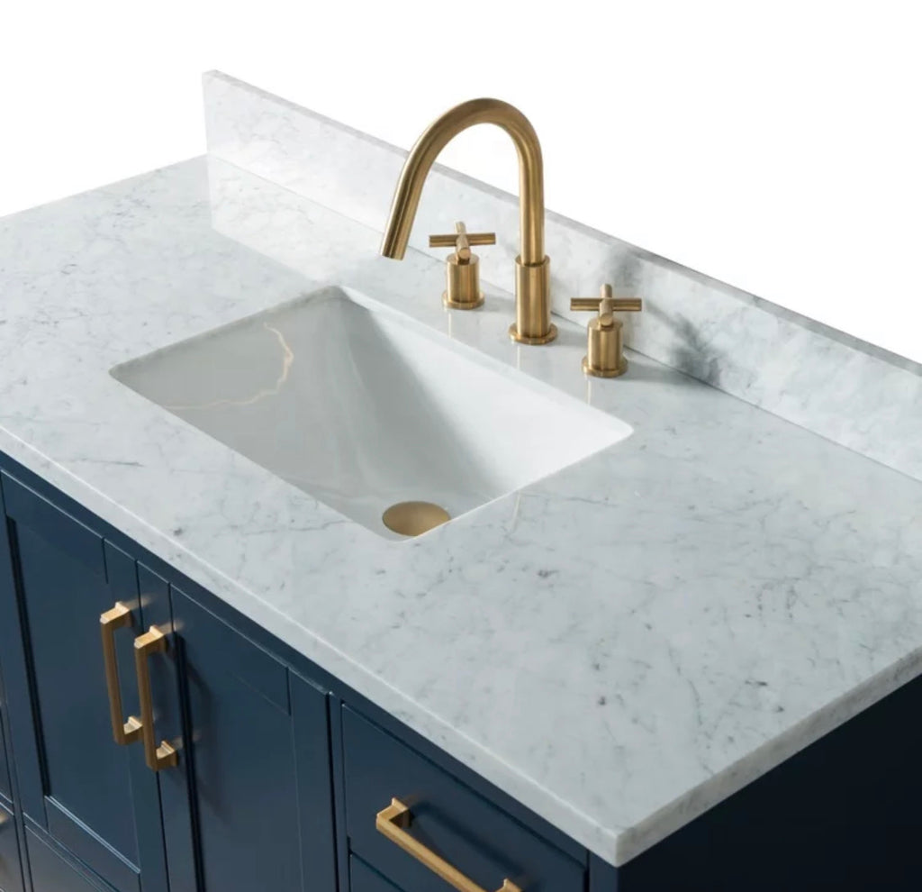 Rubeza 1200mm Anatolia Vanity Unit with Carrara Marble Top - Dark Blue & Gold