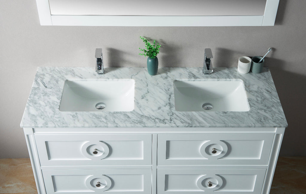 Rubeza 1500mm Layla Vanity Unit with Carrara Marble Top - White & Chrome