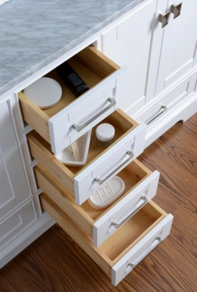 Rubeza 1500mm Charleston Kitchen Island with Carrara Marble Top - White & Chrome