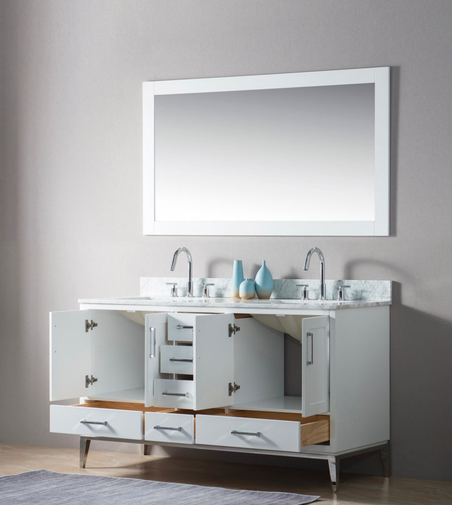 Rubeza 1500mm Anatolia Vanity Unit with Carrara Marble Top - White & Chrome