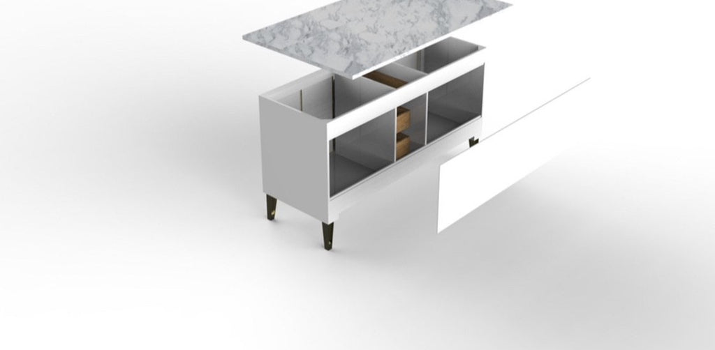 Rubeza Anatolia 1500mm Kitchen Island with Carrara Marble Top - Dark Blue & Gold