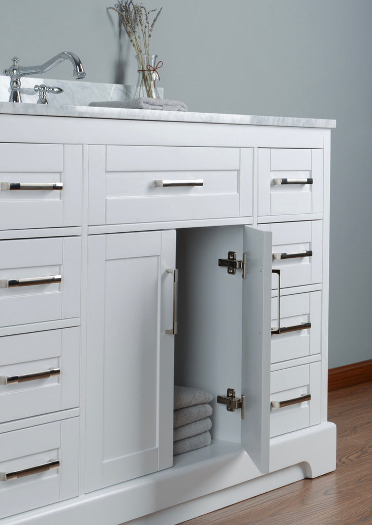 Rubeza 1200mm Riley Vanity Unit with Carrara Marble Top - White & Chrome