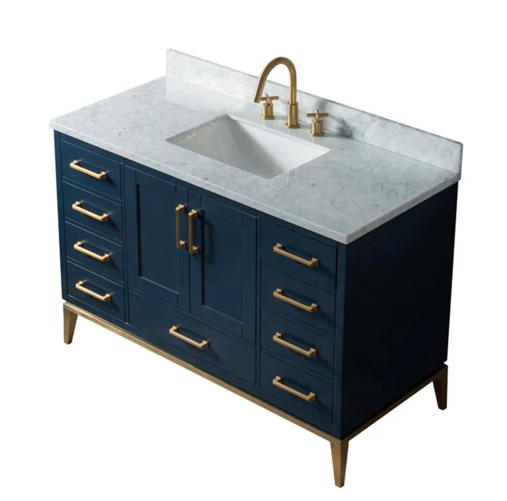 Rubeza 1200mm Anatolia Vanity Unit with Carrara Marble Top - Dark Blue & Gold