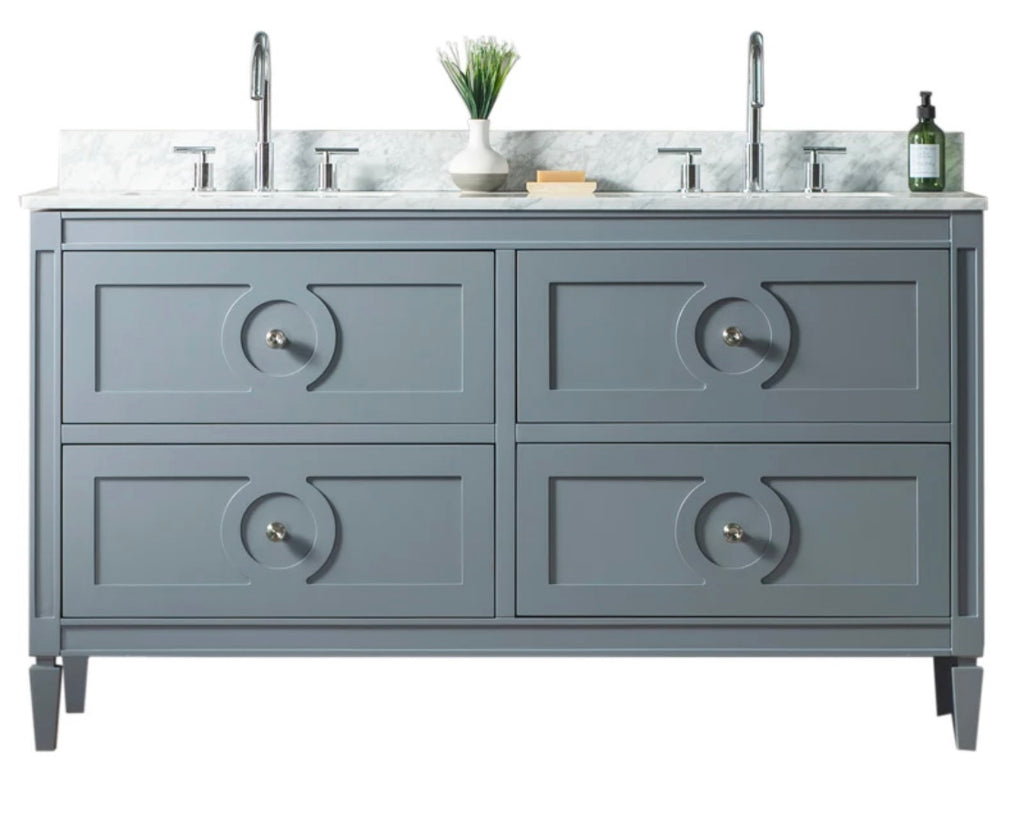 Rubeza 1500mm Layla Vanity Unit with Carrara Marble Top - Dark Grey & Chrome