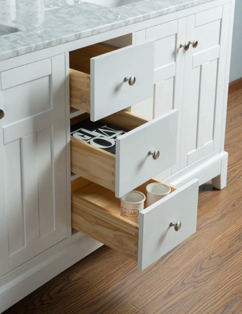 Rubeza 1500mm Pergamum Vanity Unit with Carrara Marble Top - White & Chrome