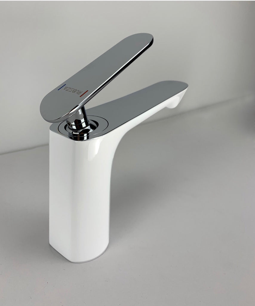 Rubeza Concetto Basin Mixer Tap - White and Chrome Brass