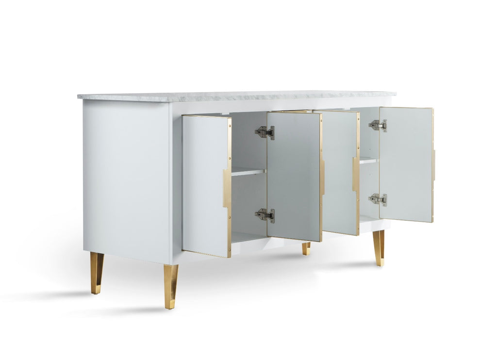 Rubeza 1500mm Dukes Kitchen Island - Breakfast Bar with Carrara Marble Top White & Gold