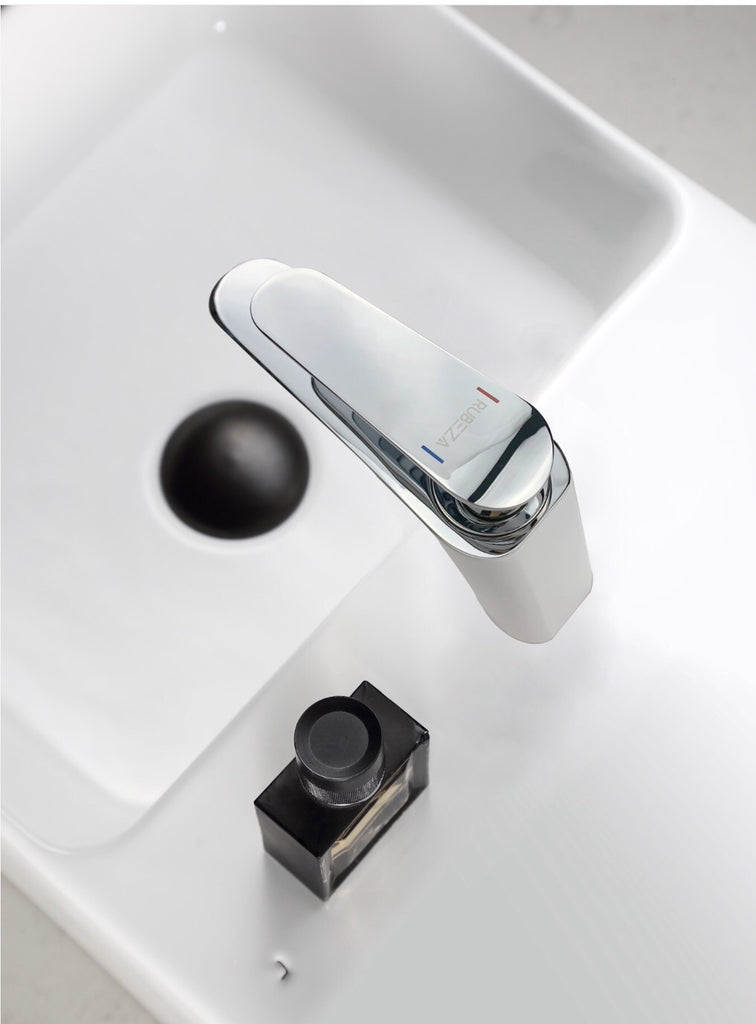 Rubeza Concetto Basin Mixer Tap - White and Chrome Brass