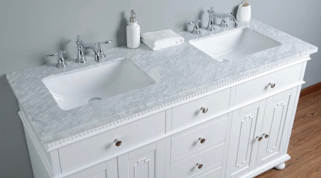 Rubeza 1500mm Didim Vanity Unit with Carrara Marble Top - White & Chrome