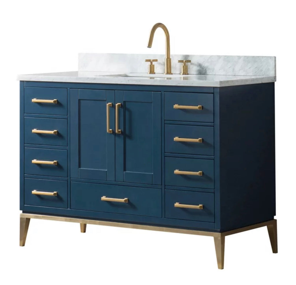 Rubeza 1200mm Anatolia Vanity Unit with Carrara Marble Top - Dark Blue & Gold