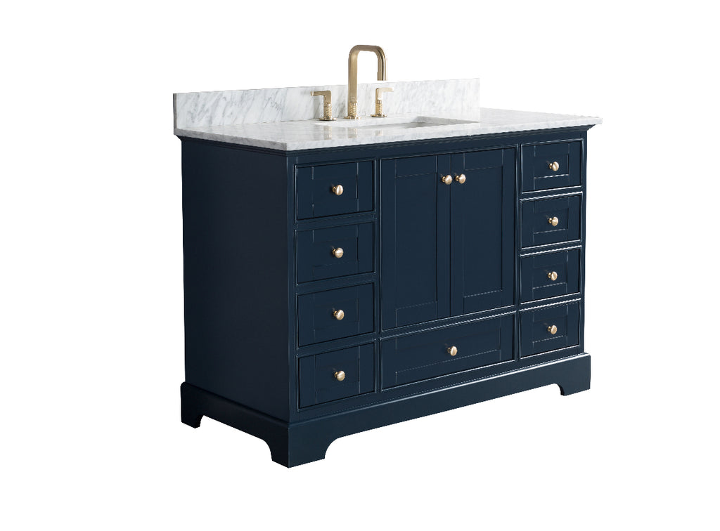 Rubeza 1200mm Charleston Vanity Unit with Carrara Marble Top - Dark Blue & Gold