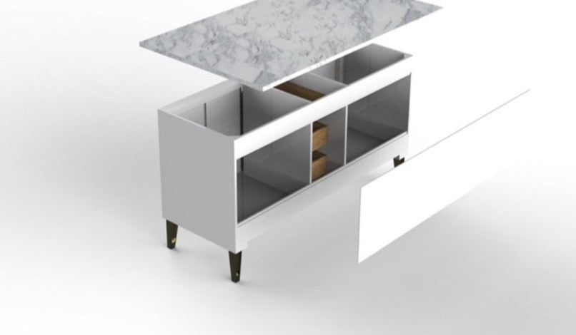 Rubeza 1500mm Allwood Kitchen Island & Breakfast Bar  with Carrara Marble Top