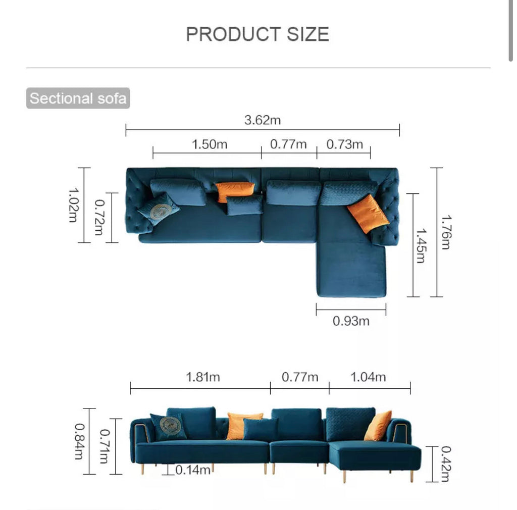 Rubeza Sofia Right Hand Facing Big Corner Sofa - Dark Blue