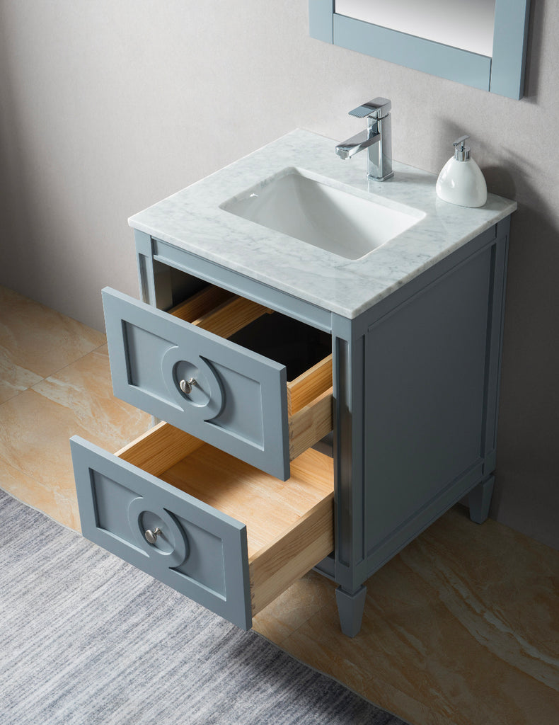 600mm Layla Vanity Unit with Carrara Marble Top - Dark Grey & Chrome