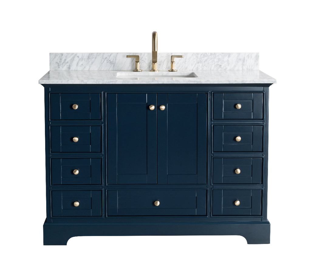 Rubeza 1200mm Charleston Vanity Unit with Carrara Marble Top - Dark Blue & Gold