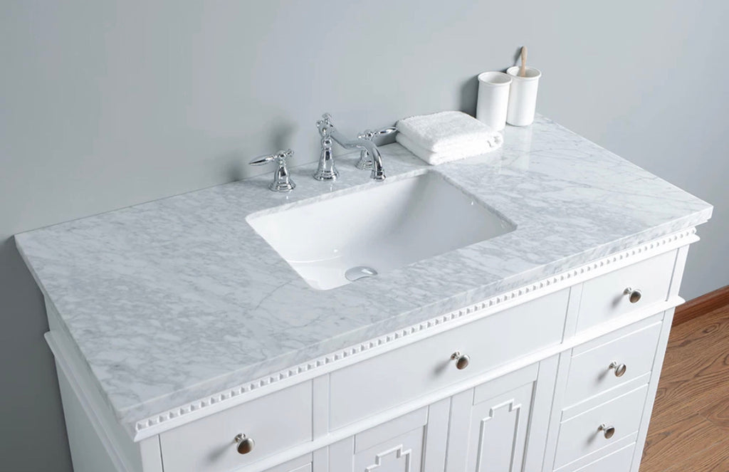 Rubeza 1200mm Didim Vanity Unit with Carrara Marble Top - White & Chrome