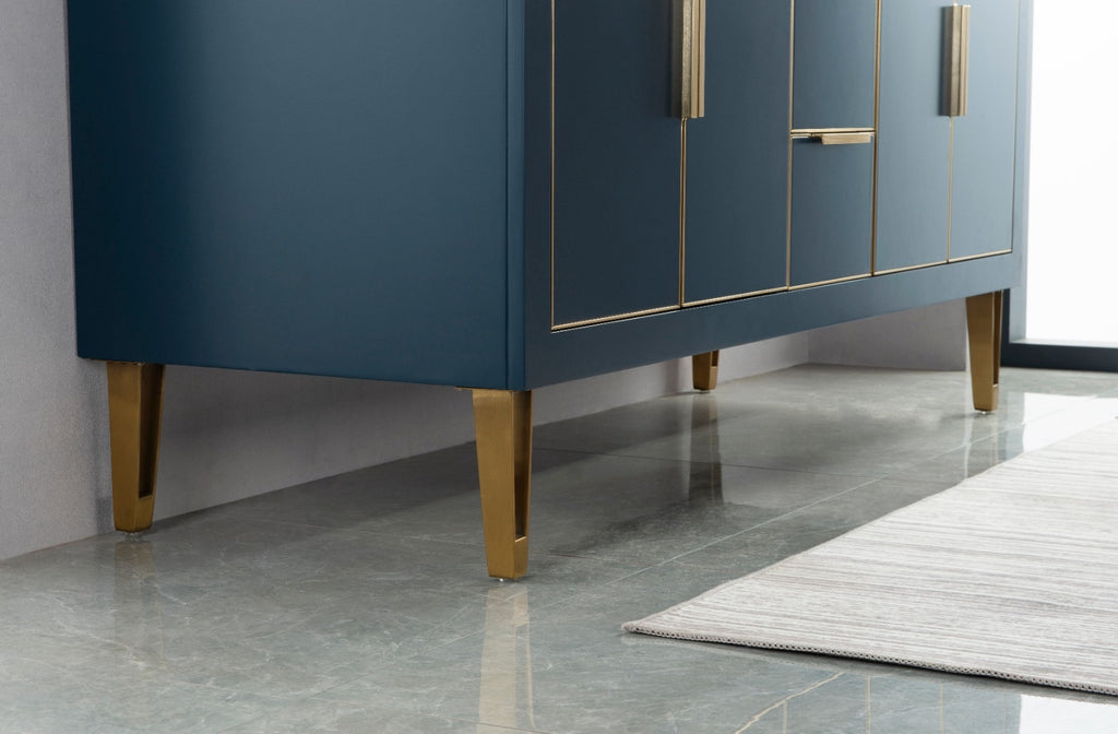 Rubeza 1500mm Dukes Kitchen Island & Breakfast Bar with Carrara - Dark Blue & Gold