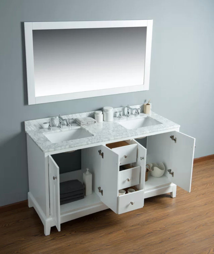 Rubeza 1500mm Pergamum Vanity Unit with Carrara Marble Top - White & Chrome