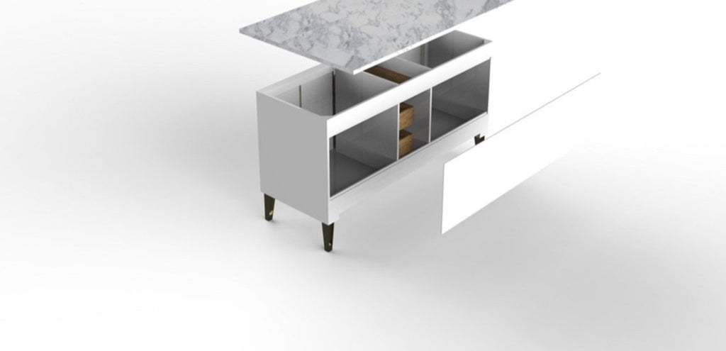 Rubeza 1500mm Dukes Kitchen Island with Carrara Marble Top - White & Gold