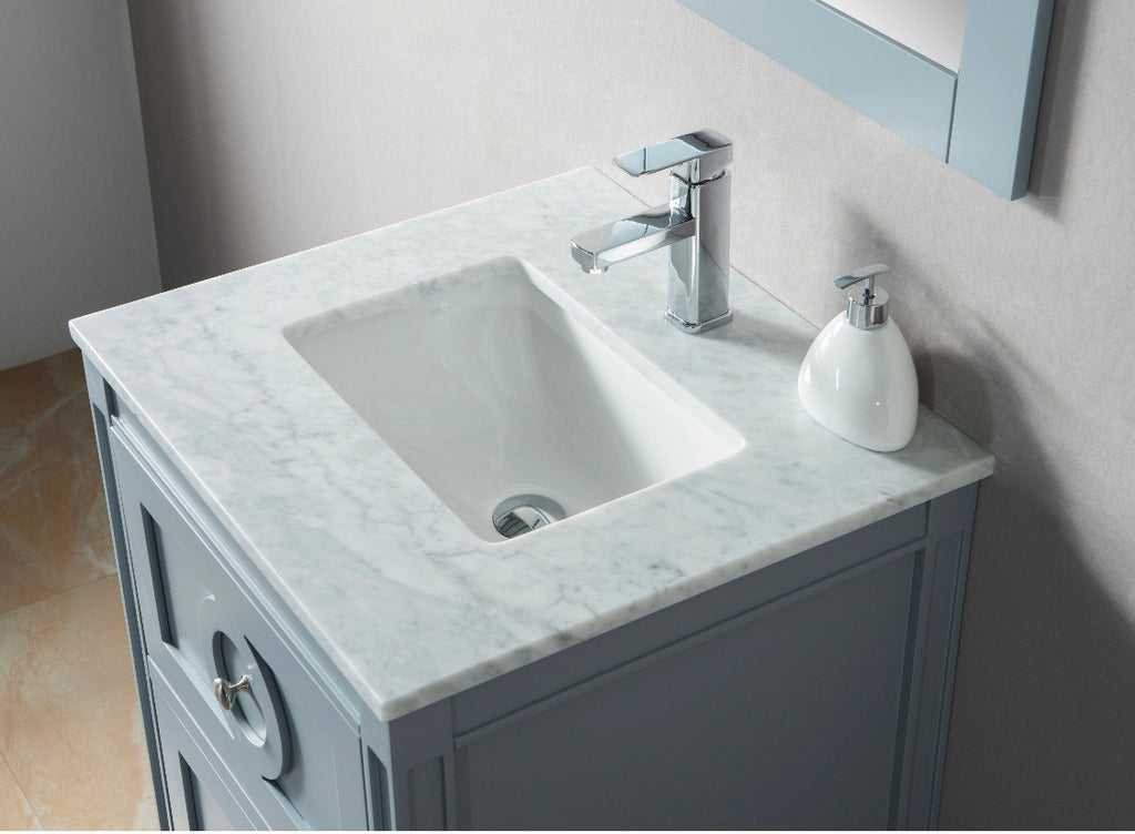 600mm Layla Vanity Unit with Carrara Marble Top - Dark Grey & Chrome