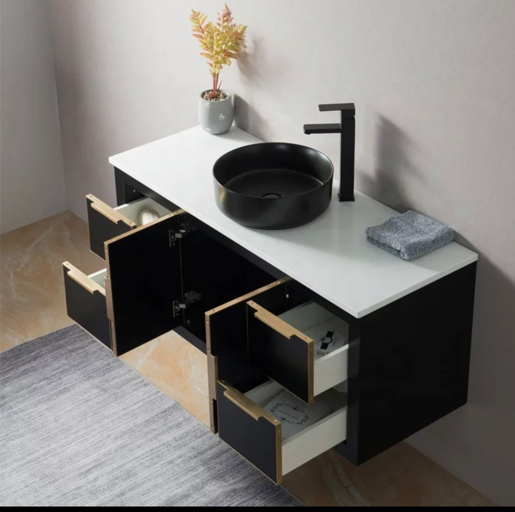 Rubeza 1200mm Dukes Wall Hung Vanity Unit  - Black & Gold