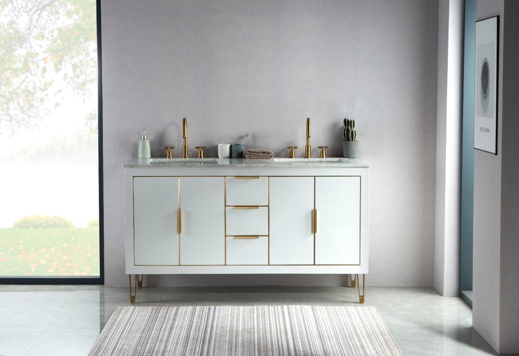 Rubeza 1500mm Dukes Vanity Unit with Carrara Marble Top - White & Gold