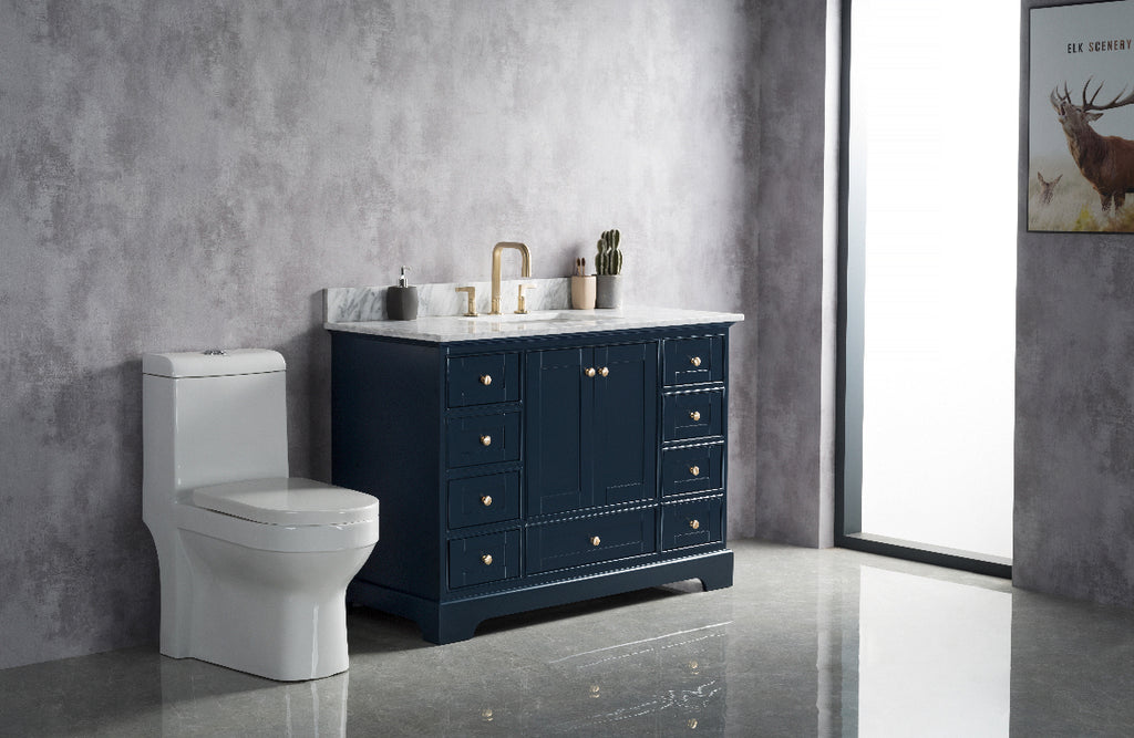 Rubeza 1200mm Charleston Vanity Unit with Carrara Marble Top - Dark Blue & Gold