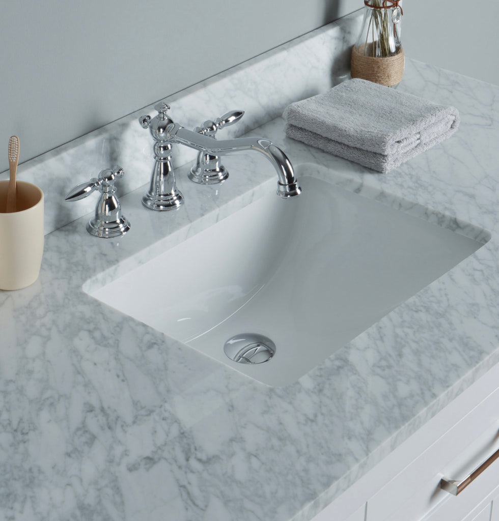 Rubeza 1200mm Riley Vanity Unit with Carrara Marble Top - White & Chrome