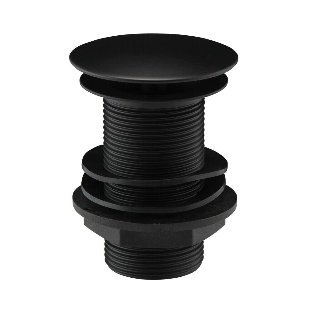 Black Basin Sink Waste Plug Full Cover UnSlotted Click Clack Pop Up Push Button - BWB02