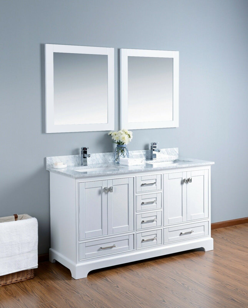 Rubeza 1500mm Charleston Vanity Unit with Carrara Marble Top - White & Chrome