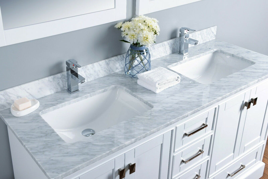 Rubeza 1500mm Charleston Vanity Unit with Carrara Marble Top - White & Chrome