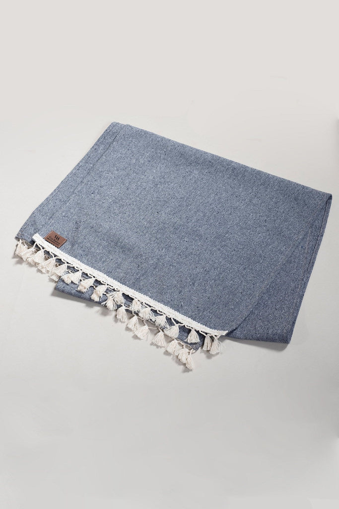 Bobble Cotton Table Runner - Blue