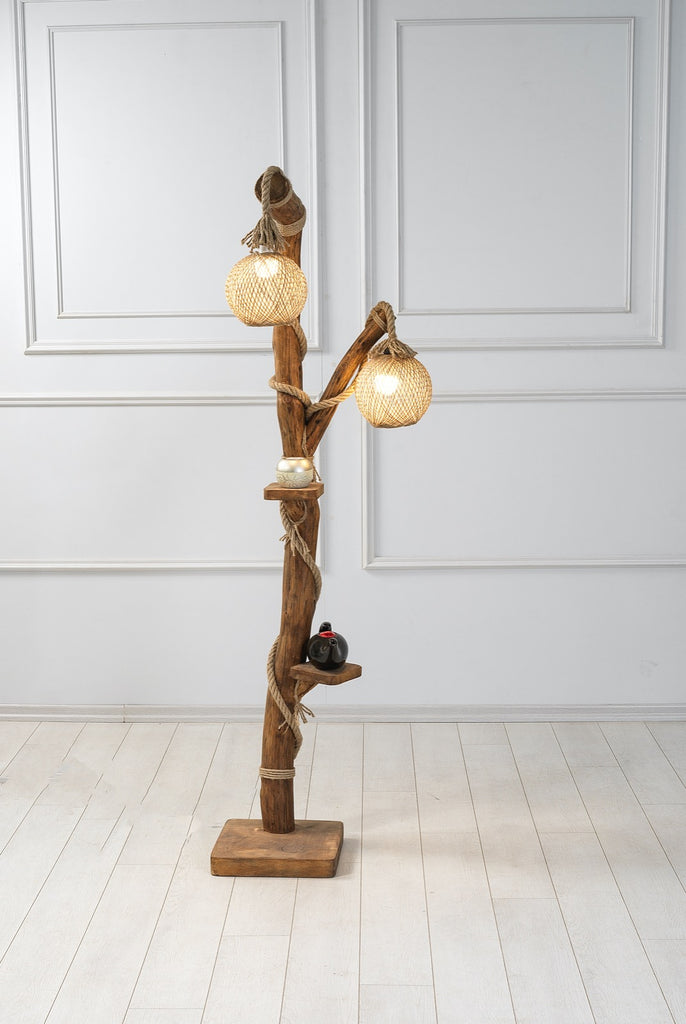 Wooden Corner Lampshade -  Old Oak - Wood Floor Lamp