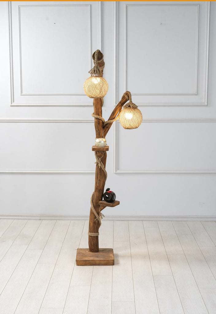 Wooden Corner Lampshade -  Old Oak - Wood Floor Lamp