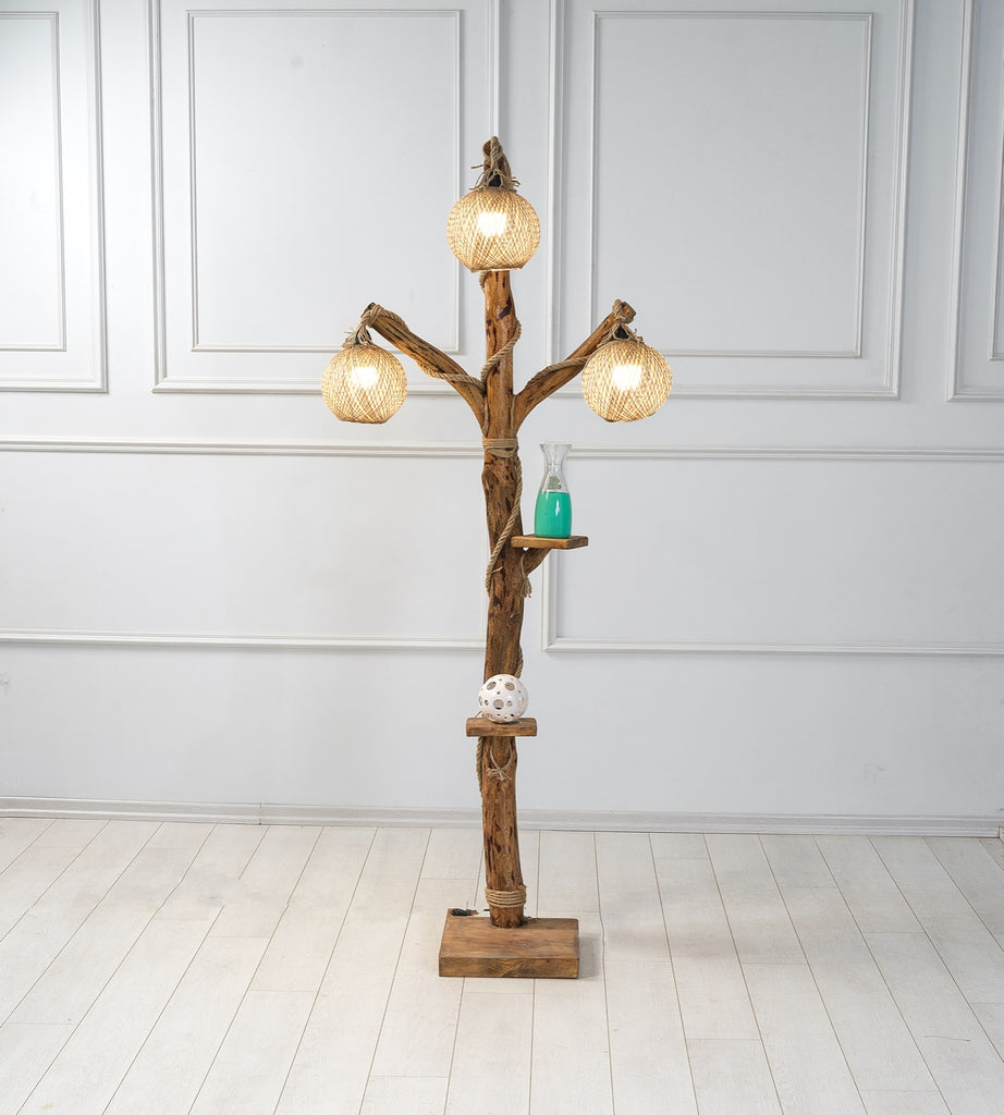 Wooden Corner Lampshade -  Old Oak - Wood Floor Lamp