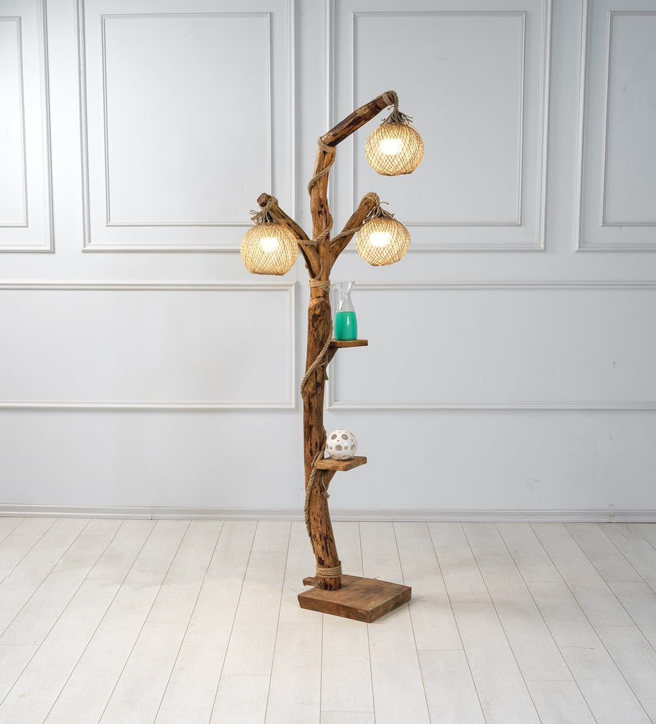 Wooden Corner Lampshade -  Old Oak - Wood Floor Lamp